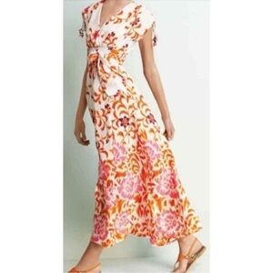 Indikka Vibrant Floral Maxi Dress in Pink and Orange